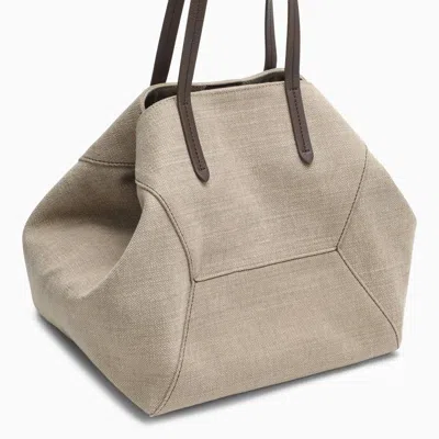 Shop Brunello Cucinelli Rope-coloured Shopper Bag In Cotton And Linen Women In Gray