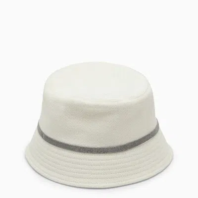 Shop Brunello Cucinelli White Cotton And Linen Bucket Hat Women