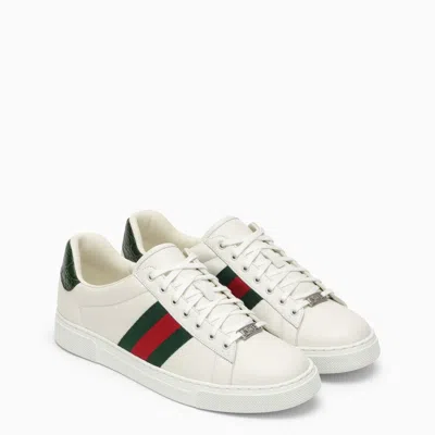 Shop Gucci Ace White/green Leather Low Trainer Men