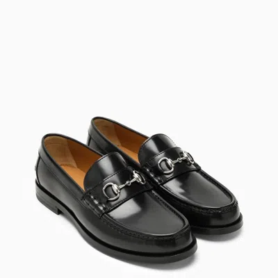 Shop Gucci Black Leather Loafer With Horsebit Men In White