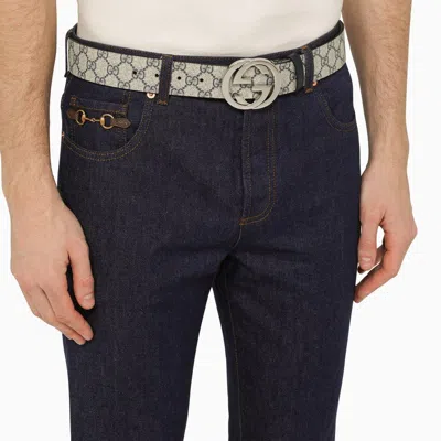 Shop Gucci Gg Supreme Fabric Belt With Gg Buckle Men In Cream