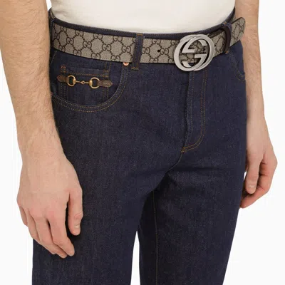 Shop Gucci Gg Supreme Fabric Belt With Gg Buckle Men In Cream