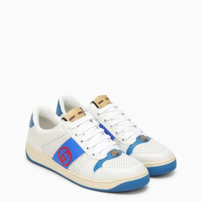 Shop Gucci White/blue Screener Low Sneakers Men