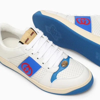 Shop Gucci White/blue Screener Low Sneakers Men