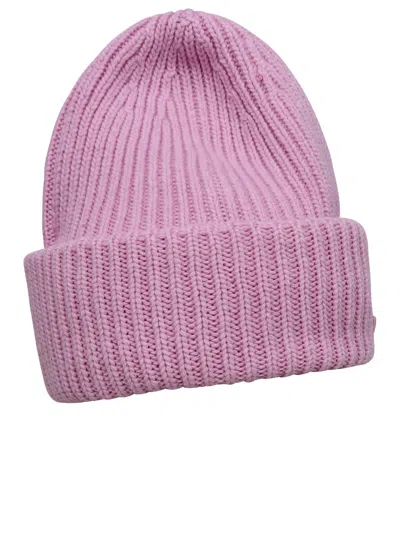 Shop Moncler Woman  Rose Wool Beanie In Pink