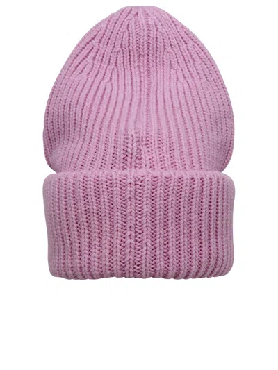 Shop Moncler Woman  Rose Wool Beanie In Pink