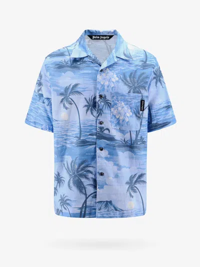 Shop Palm Angels Man Shirt Man Blue Shirts