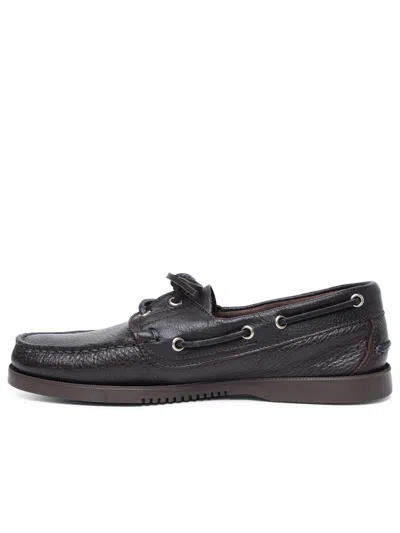 Shop Paraboot Man  'barth' Brown Leather Loafers