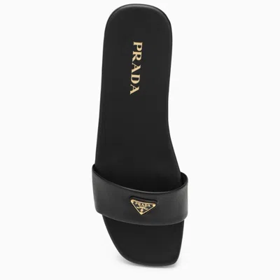 Shop Prada Low Black Leather Sandal With Logo Women