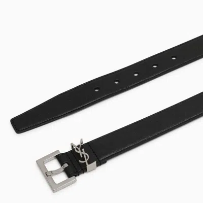 Shop Saint Laurent Cassandre Black Leather Belt Men