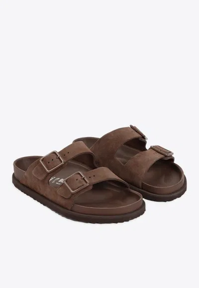 Shop Birkenstock Arizona Suede Leather Sandals In Brown