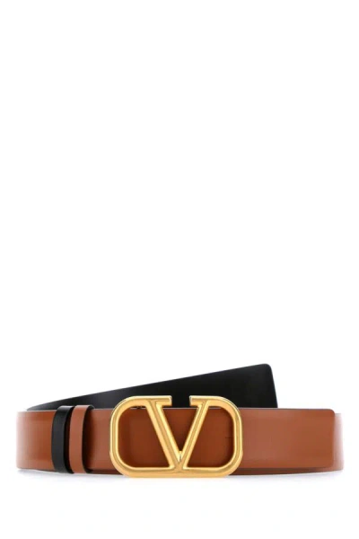 Shop Valentino Garavani Woman Biscuit Leather Vlogo Signature Reversible Belt In Brown