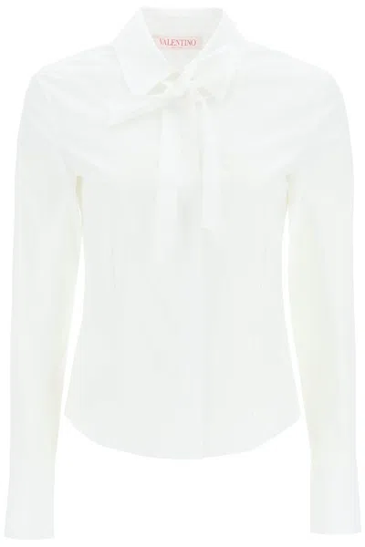 Shop Valentino Poplin Shirt With Lavalliére Tie Women In White