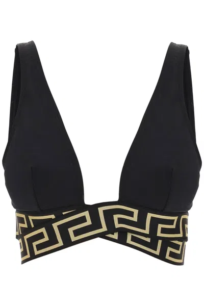 Shop Versace Bikini Top With Greca Bands Women In Black
