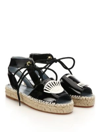 Chiara Ferragni Wink Patent Leather Espadrille Sandals In Black