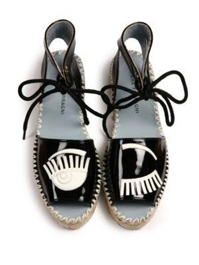 Shop Chiara Ferragni Wink Patent Leather Espadrille Sandals In Black