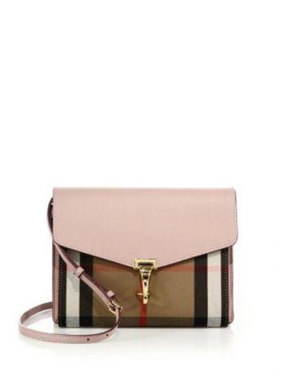 Shop Burberry Macken Small Leather & House Check Canvas Crossbody Bag In Pale Orchid