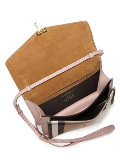 Shop Burberry Macken Small Leather & House Check Canvas Crossbody Bag In Pale Orchid