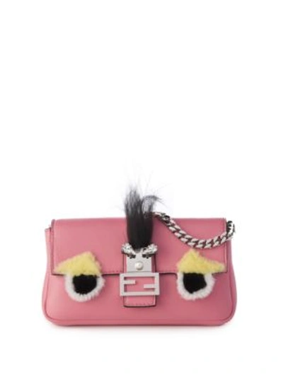 Shop Fendi Micro Leather, Rabbit Fur & Fox Fur Buggie Baguette In Pink-multi