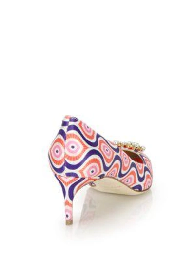 Shop Brian Atwood Bejeweled Printed-satin Kitten-heel Pumps In Multi