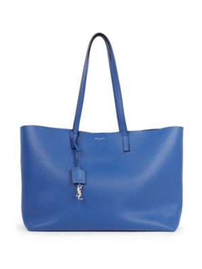 Shop Saint Laurent Large Shopping Tote Smooth Leather In Blue