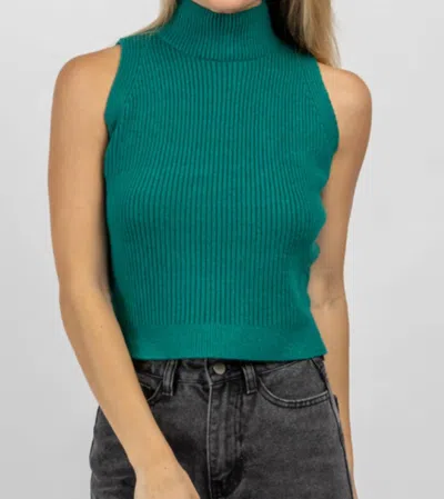 She + Sky Mock Neck Knit Tank In Jade Green In Multi