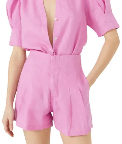 Shop Lanhtropy Frida Linen Shorts In Petunia Pink