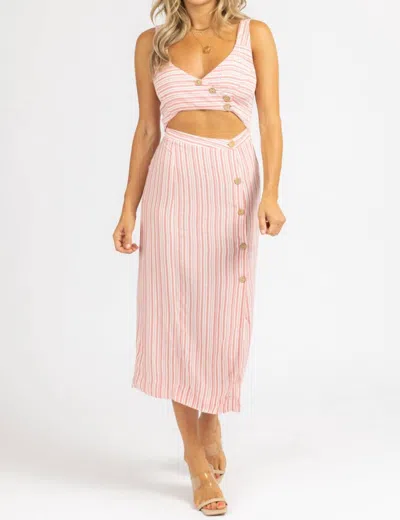 Skylar + Madison Stripe Open Button Midi Dress In Red In Red