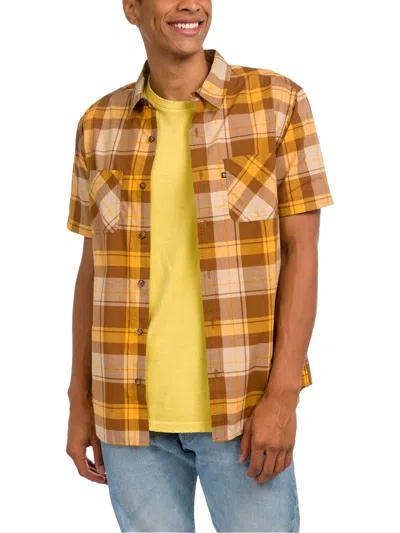 Shop Junk Food Mens Cotton Plaid Button-down Shirt In Yellow