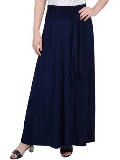 Shop Ny Collection Petites Womens Tie Waist Maxi Maxi Skirt In Blue