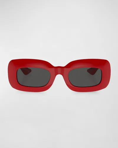 Khaite Beveled Acetate Rectangle Sunglasses In Red