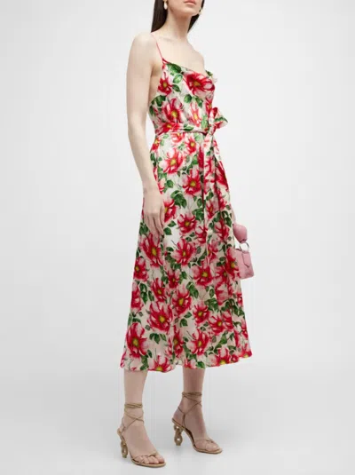 Shop Alice And Olivia Samantha Cowl Neck Midi Dress In High Tea Floral In Multi