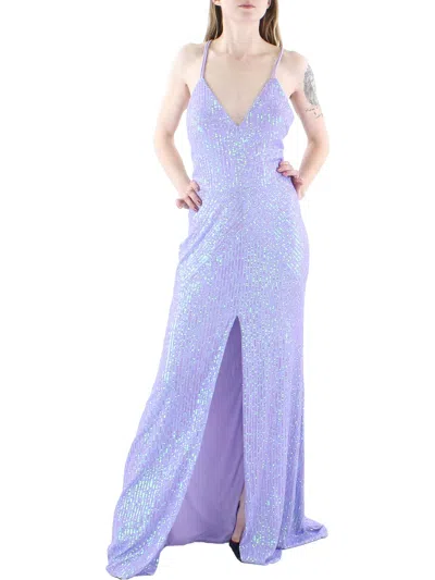 Shop Blondie Nites Juniors Womens Sequined Long Evening Dress In Blue