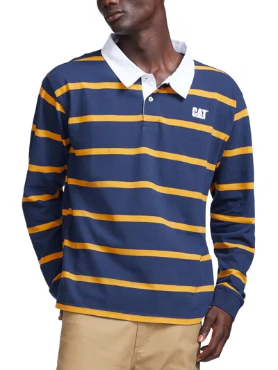Shop Caterpillar Mens Rugby Striped Polo In Blue
