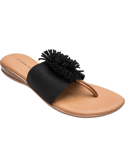 Shop Andre Assous Novalee Womens Embellished Fringe Pom Thong Sandals In Black