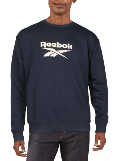 Shop Reebok Mens Logo Crewneck Sweatshirt In Blue