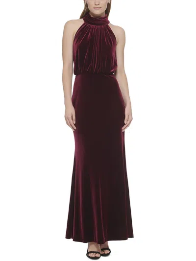 Shop Eliza J Petites Womens Velvet Long Evening Dress In Red