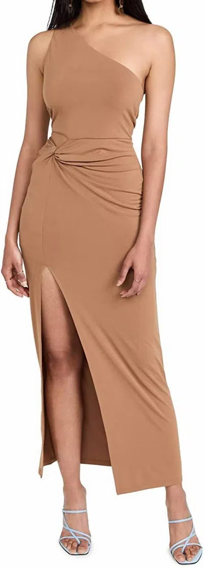 Shop Alice And Olivia Ashby Front Twist Hip Cutout Midi Dress In Camel Tan In Multi