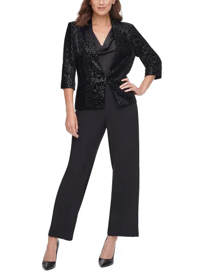 Shop Eliza J Womens Velvet Sequined Open-front Blazer In Black