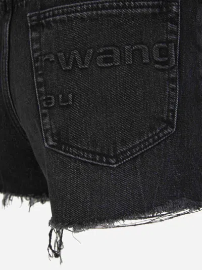 Shop Alexander Wang Cotton Denim Shorts In Frayed Hem