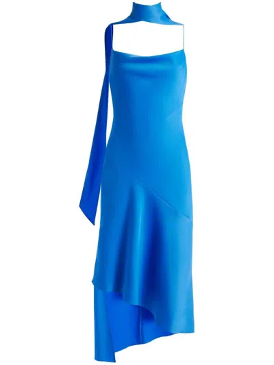 Shop Alice And Olivia Alice + Olivia Harmony Scarf-detail Midi Slip Dress In Blue
