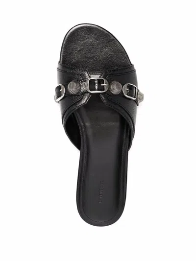 Shop Balenciaga Le Cagole Leather Flat Sandals In Black