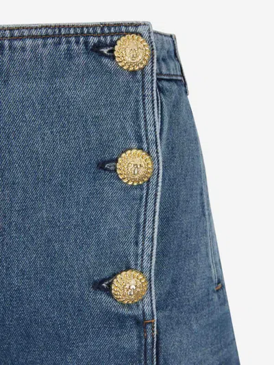 Shop Balmain Denim Shorts Buttons In Blau Denim
