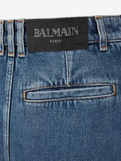 Shop Balmain Denim Shorts Buttons In Blau Denim