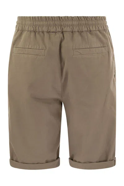 Shop Brunello Cucinelli Bermuda Shorts In Garment-dyed Cotton Gabardine With Drawstring And Double Darts In Rope