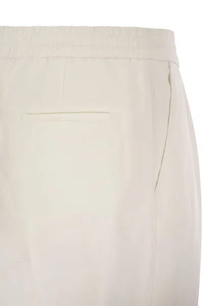 Shop Brunello Cucinelli Leisure Fit Cotton Gabardine Trousers With Drawstring And Double Darts In White
