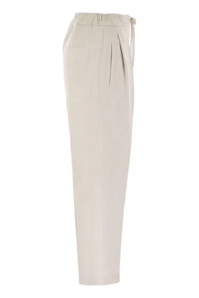 Shop Brunello Cucinelli Slouchy Trousers In Cotton Gabardine And Linen In Chalk