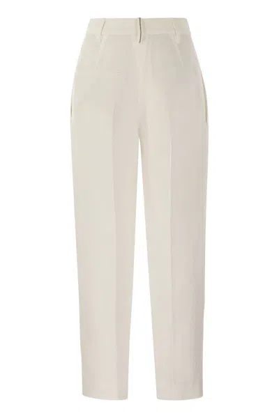 Shop Brunello Cucinelli Slouchy Trousers In Viscose And Linen Fluid Twill With Moniline In White
