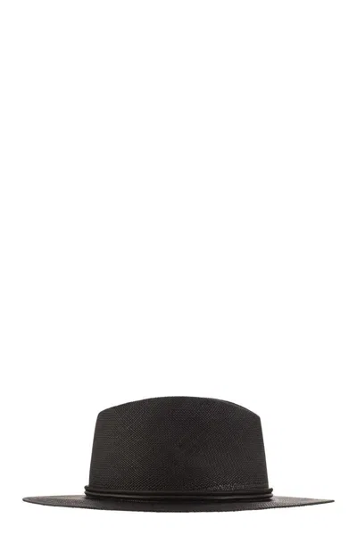 Shop Brunello Cucinelli Straw Fedora With Leather Band And Necklace In Black
