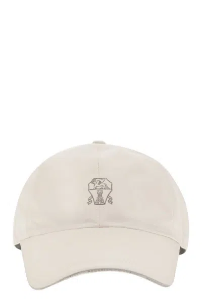 Shop Brunello Cucinelli Water-repellent Microfibre Baseball Cap With Contrasting Details And Embroidered  In Pearl